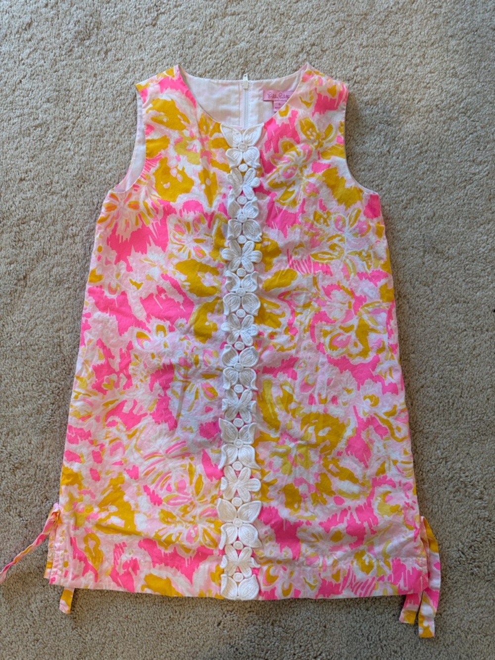 Bright Floral Lilly Pulitzer Shift Dress with White Applique